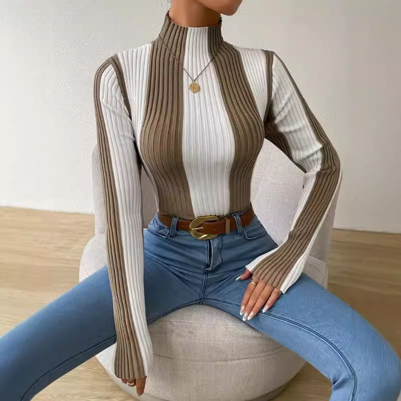 Clemence | Pullover mit Stehkragen und Streifen