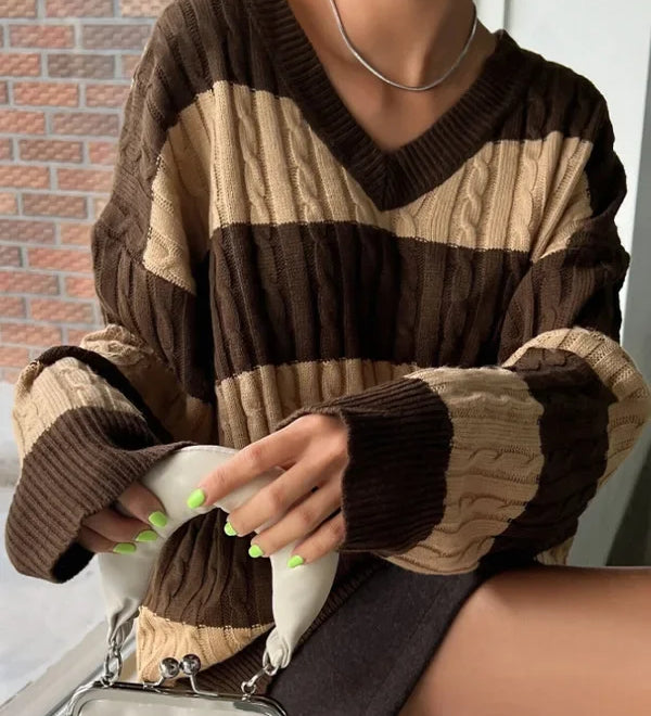 Hortense | Pulli mit Streifen und Zopfmuster